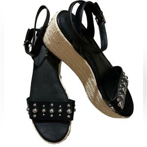 MARC FISHER Joyce Platform Espadrille Black and Silver Sandals Size 9.5